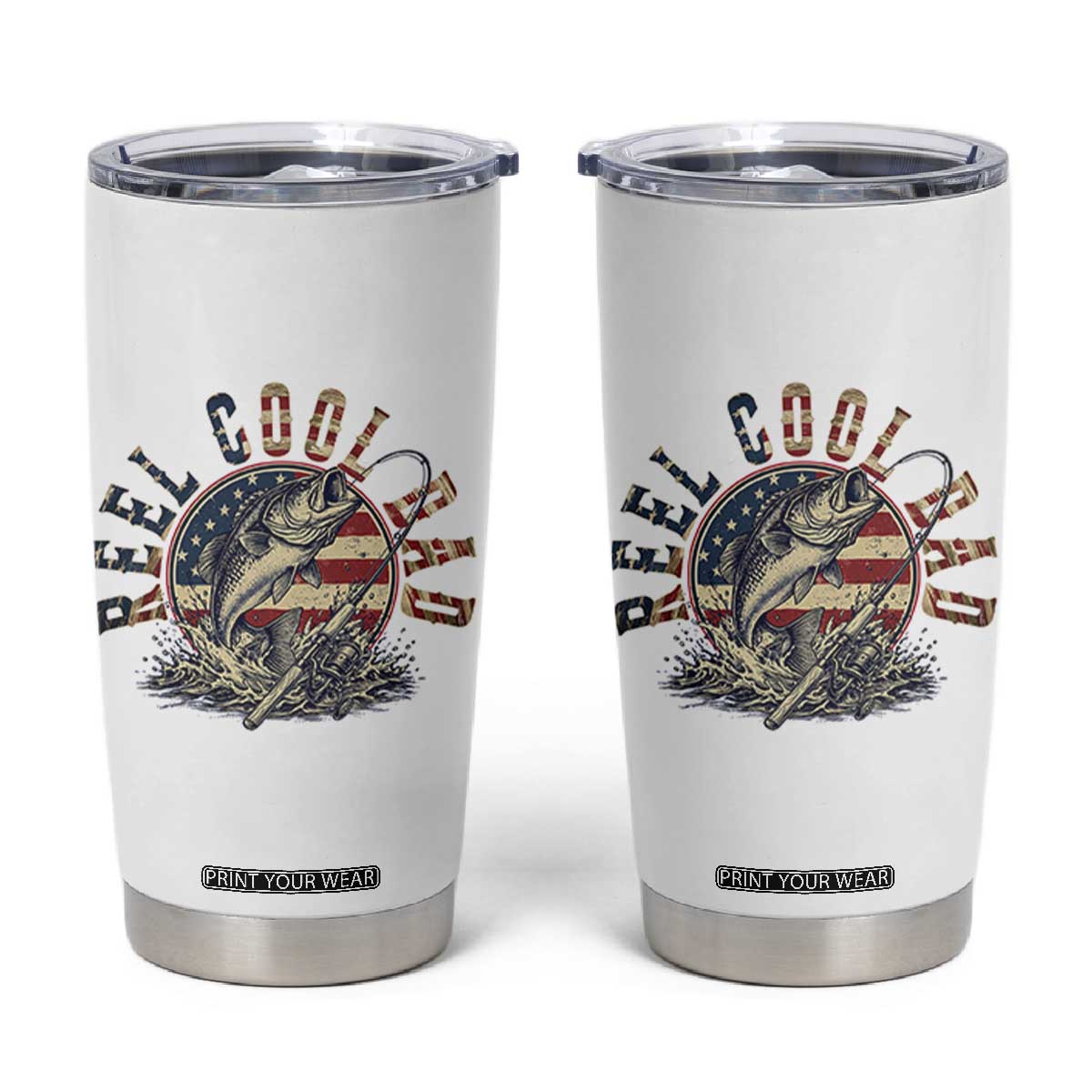 Reel Cool Dad Graphic Tumbler Cup 4th Of July Fishing Patriotic Dad TS12 White Print Your Wear