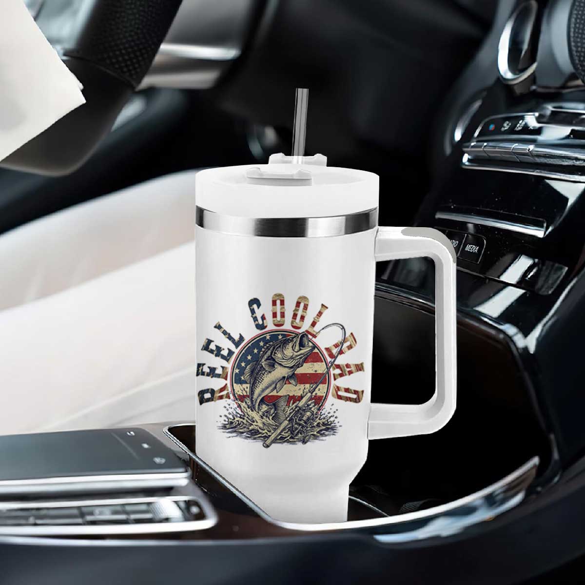 Reel Cool Dad Graphic Tumbler With Handle 4th Of July Fishing Patriotic Dad TS12 Print Your Wear