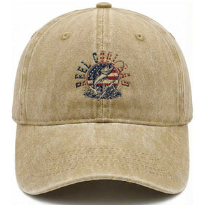 Reel Cool Dad Graphic Washed Cotton Baseball Cap 4th Of July Fishing Patriotic Dad TS12 Print Your Wear