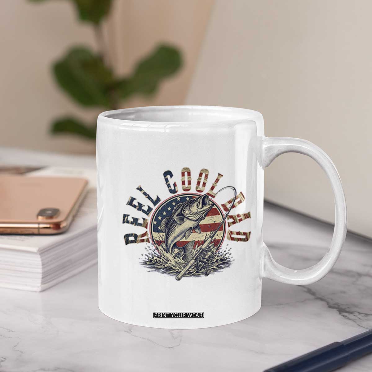Reel Cool Dad Graphic Coffee Mug 4th Of July Fishing Patriotic Dad TS12 Print Your Wear