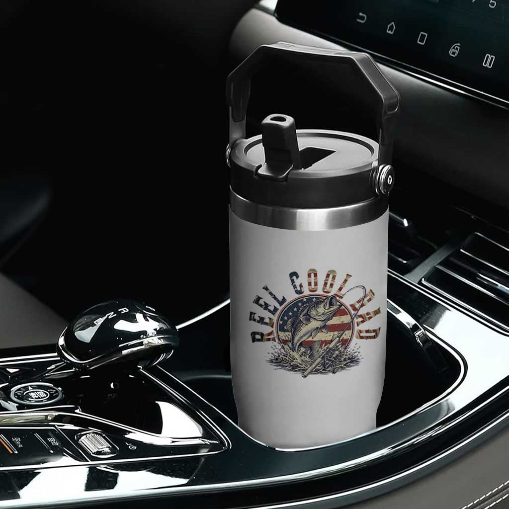 Reel Cool Dad Graphic Flip Straw Tumbler 4th Of July Fishing Patriotic Dad TS12 Print Your Wear