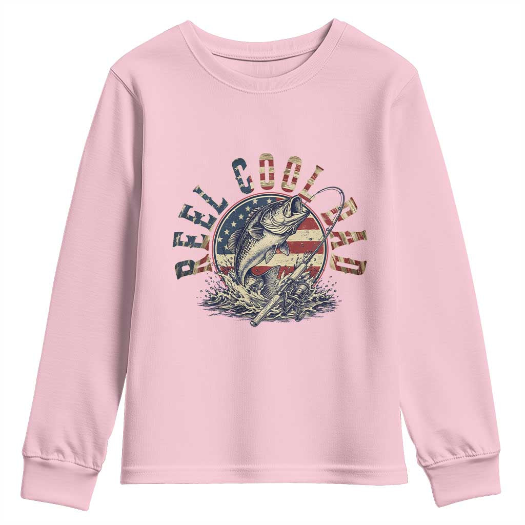 Reel Cool Dad Graphic Youth Sweatshirt 4th Of July Fishing Patriotic Dad TS12 Light Pink Print Your Wear