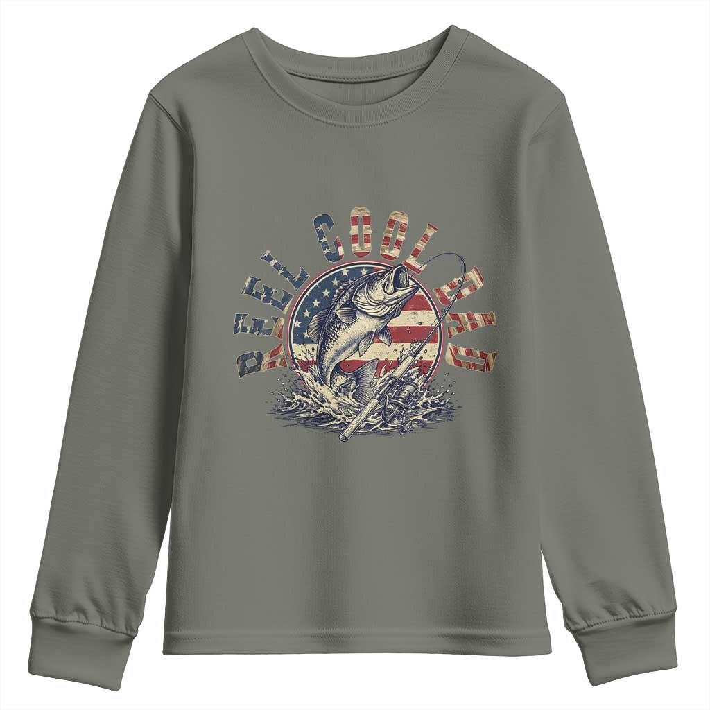 Reel Cool Dad Graphic Youth Sweatshirt 4th Of July Fishing Patriotic Dad TS12 Military Green Print Your Wear