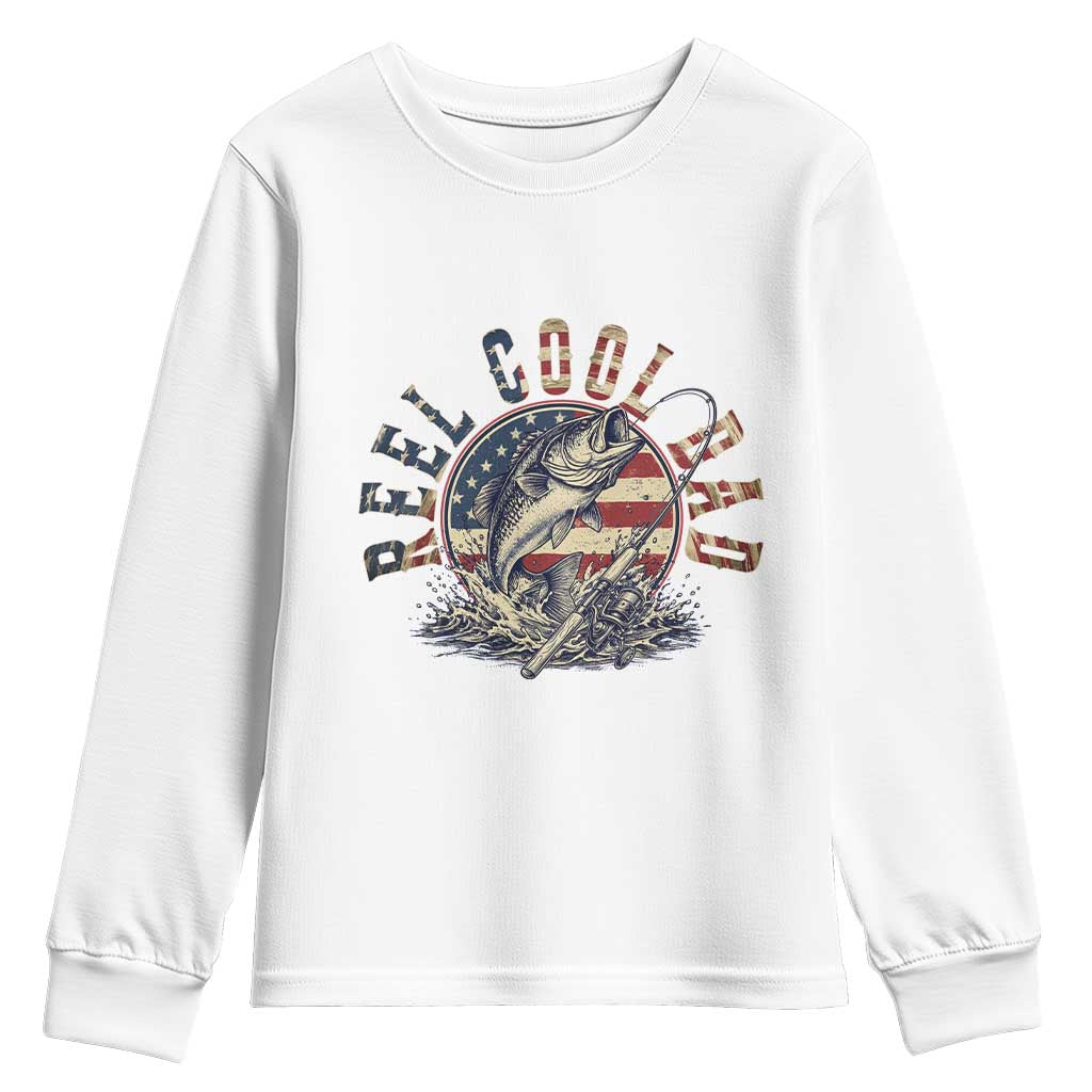 Reel Cool Dad Graphic Youth Sweatshirt 4th Of July Fishing Patriotic Dad TS12 White Print Your Wear