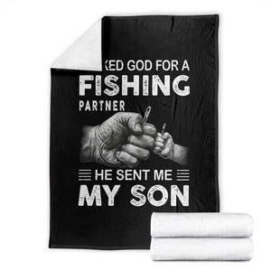 Father And Son Fishing Throw Blanket Asked God For A Fishing Partner Graphic TS12 Black Print Your Wear