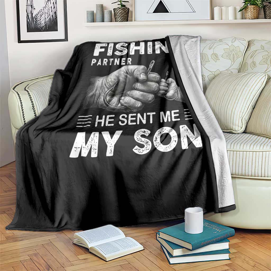 Father And Son Fishing Throw Blanket Asked God For A Fishing Partner Graphic TS12 Print Your Wear