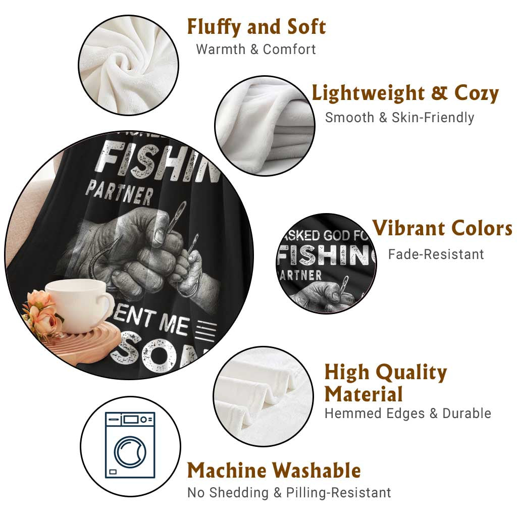 Father And Son Fishing Throw Blanket Asked God For A Fishing Partner Graphic TS12 Print Your Wear