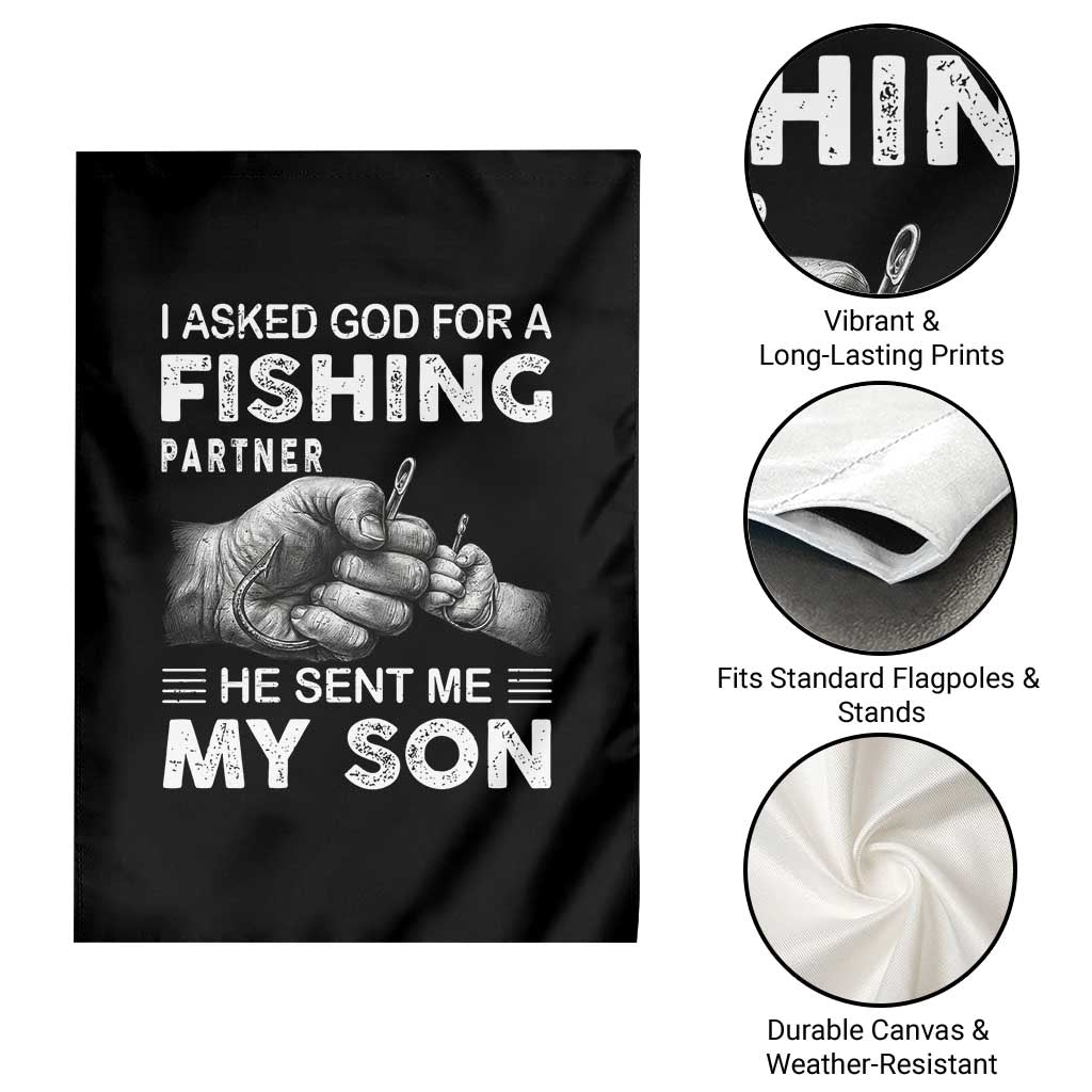 Father And Son Fishing Garden Flag Asked God For A Fishing Partner Graphic TS12 Print Your Wear