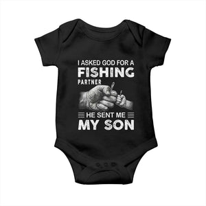 Father And Son Fishing Baby Onesie Asked God For A Fishing Partner Graphic TS12 Black Print Your Wear
