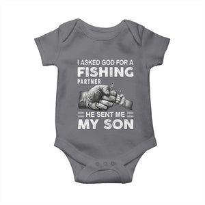 Father And Son Fishing Baby Onesie Asked God For A Fishing Partner Graphic TS12 Charcoal Print Your Wear