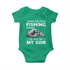 Father And Son Fishing Baby Onesie Asked God For A Fishing Partner Graphic TS12 Irish Green Print Your Wear