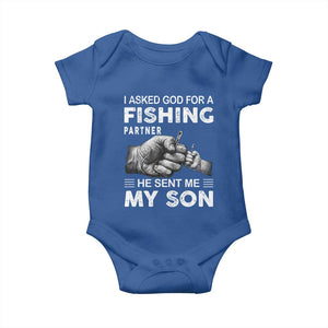 Father And Son Fishing Baby Onesie Asked God For A Fishing Partner Graphic TS12 Royal Blue Print Your Wear