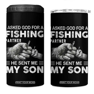 Father And Son Fishing 4 in 1 Can Cooler Tumbler Asked God For A Fishing Partner Graphic TS12 One Size: 16 oz Black Print Your Wear
