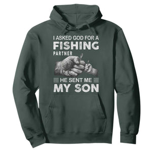 Father And Son Fishing Hoodie Asked God For A Fishing Partner Graphic TS12 Dark Forest Green Print Your Wear