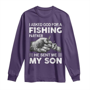Father And Son Fishing Long Sleeve Shirt Asked God For A Fishing Partner Graphic TS12 Purple Print Your Wear