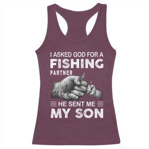 Father And Son Fishing Racerback Tank Top Asked God For A Fishing Partner Graphic TS12 Maroon Print Your Wear