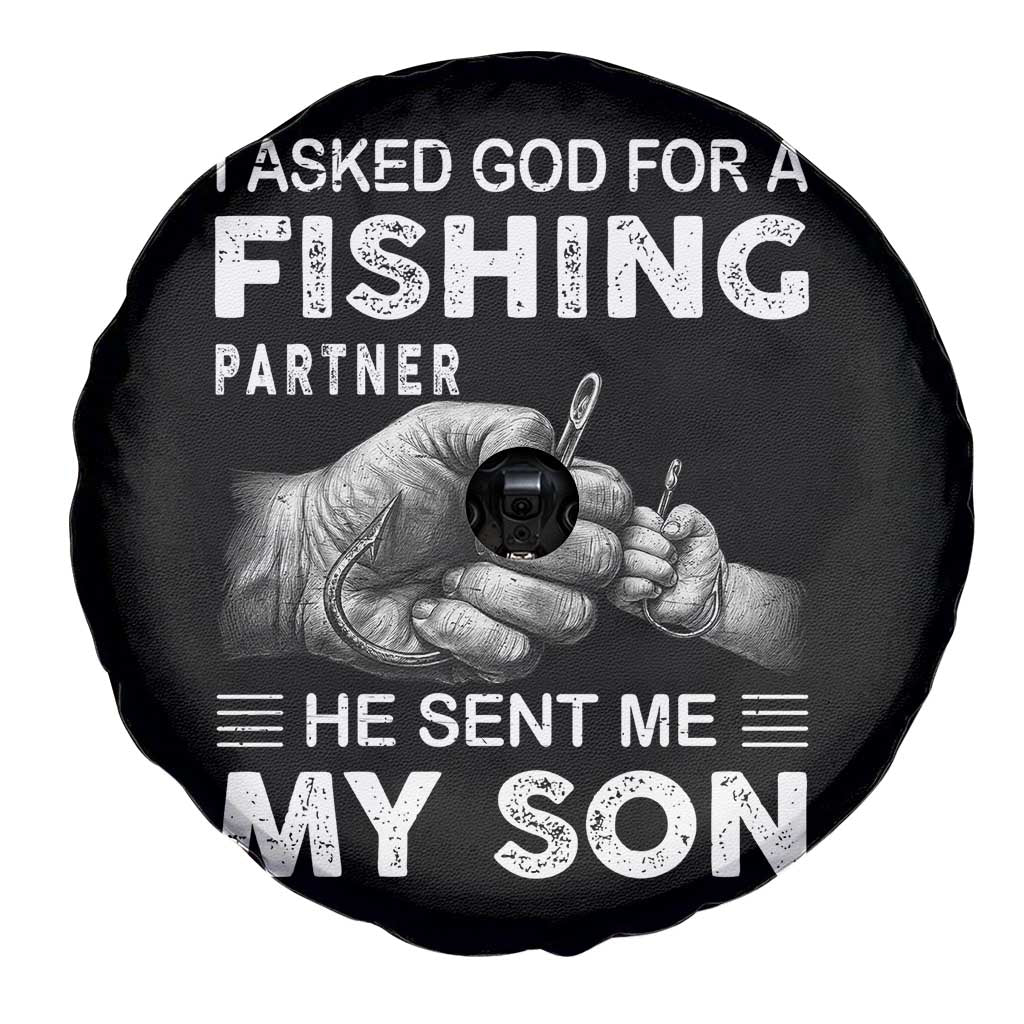 Father And Son Fishing Spare Tire Cover Asked God For A Fishing Partner Graphic TS12 Print Your Wear