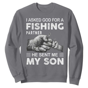 Father And Son Fishing Sweatshirt Asked God For A Fishing Partner Graphic TS12 Charcoal Print Your Wear