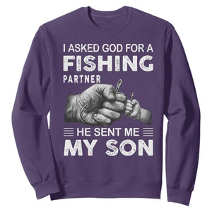Father And Son Fishing Sweatshirt Asked God For A Fishing Partner Graphic TS12 Purple Print Your Wear
