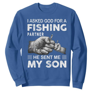 Father And Son Fishing Sweatshirt Asked God For A Fishing Partner Graphic TS12 Royal Blue Print Your Wear