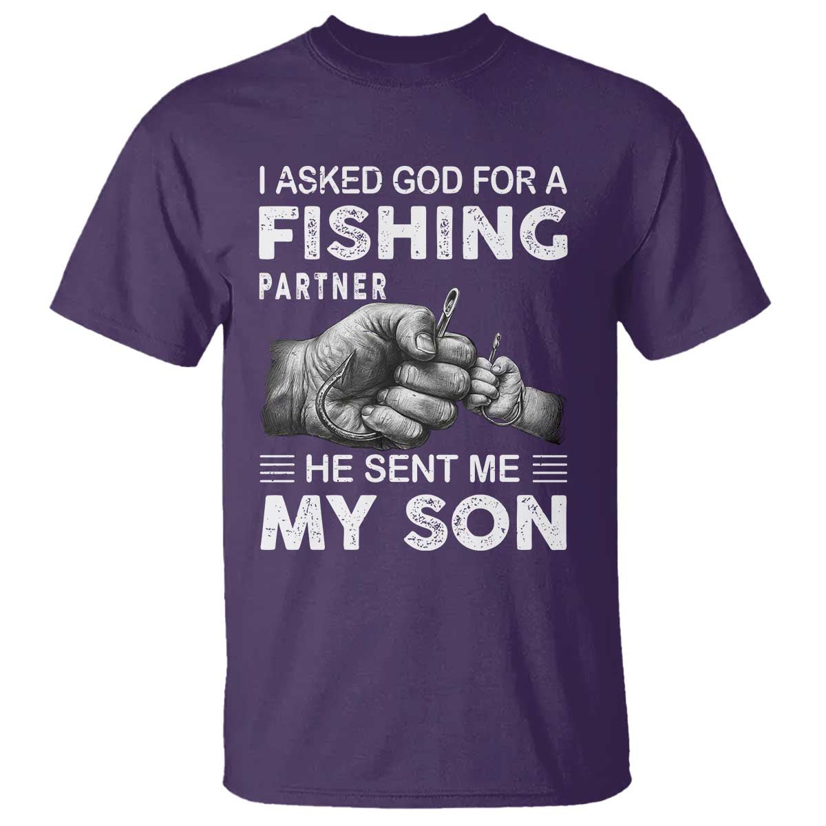 Father And Son Fishing T Shirt Asked God For A Fishing Partner Graphic TS12 Purple Print Your Wear
