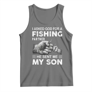 Father And Son Fishing Tank Top Asked God For A Fishing Partner Graphic TS12 Black Heather Print Your Wear
