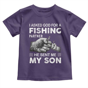 Father And Son Fishing Toddler T Shirt Asked God For A Fishing Partner Graphic TS12 Purple Print Your Wear