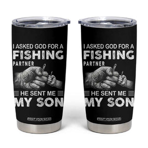 Father And Son Fishing Tumbler Cup Asked God For A Fishing Partner Graphic TS12 Black Print Your Wear