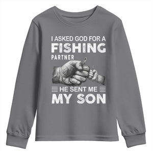 Father And Son Fishing Youth Sweatshirt Asked God For A Fishing Partner Graphic TS12 Charcoal Print Your Wear