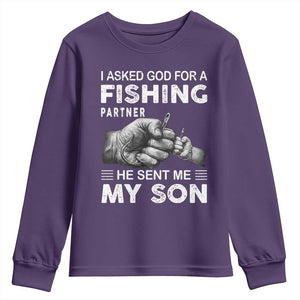 Father And Son Fishing Youth Sweatshirt Asked God For A Fishing Partner Graphic TS12 Purple Print Your Wear