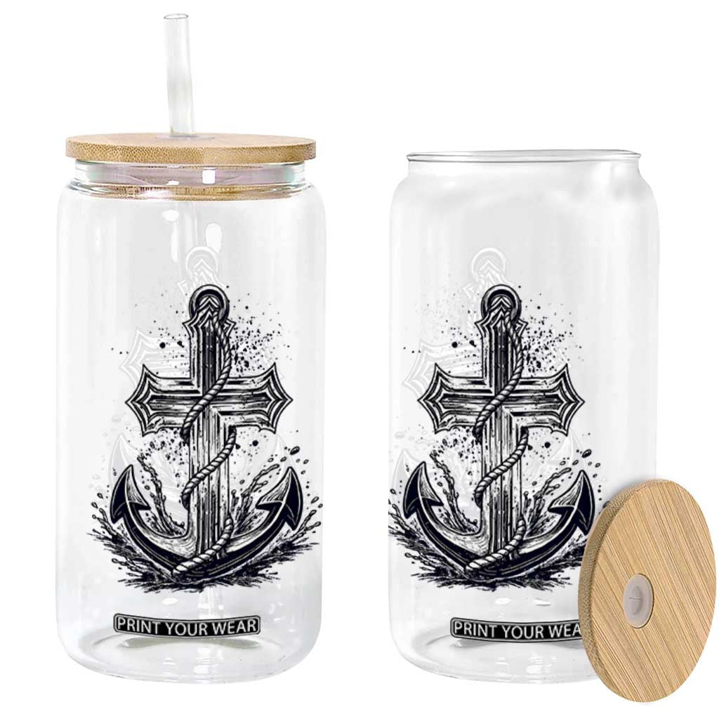 Faith Family Fishing Jesus Cross Anchor Glass Can Funny Christian Fisherman TS12 Print Your Wear