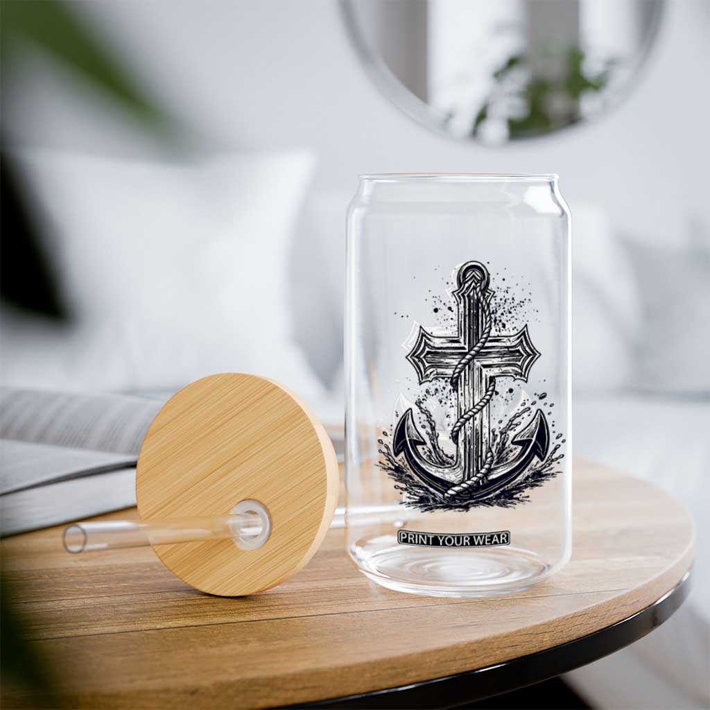 Faith Family Fishing Jesus Cross Anchor Glass Can Funny Christian Fisherman TS12 Print Your Wear