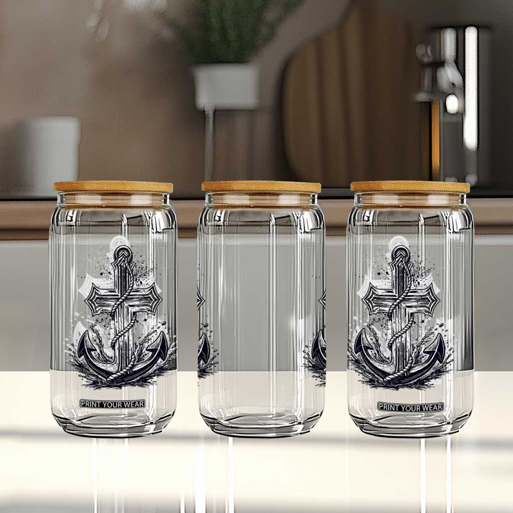Faith Family Fishing Jesus Cross Anchor Glass Can Funny Christian Fisherman TS12 Print Your Wear