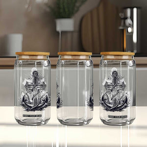 Faith Family Fishing Jesus Cross Anchor Glass Can Funny Christian Fisherman TS12 Print Your Wear