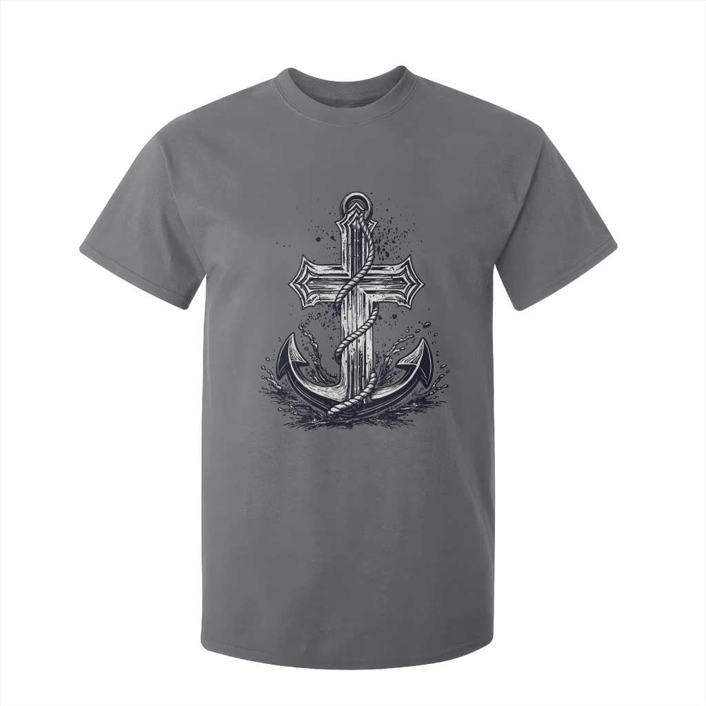 Faith Family Fishing Jesus Cross Anchor T Shirt For Kid Funny Christian Fisherman TS12 Charcoal Print Your Wear