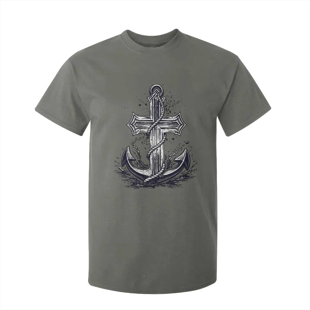 Faith Family Fishing Jesus Cross Anchor T Shirt For Kid Funny Christian Fisherman TS12 Military Green Print Your Wear