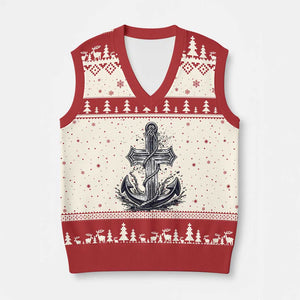 Faith Family Fishing Jesus Cross Anchor V-Neck Knit Sweater Vest Funny Christian Fisherman TS12 Beige Red Print Your Wear