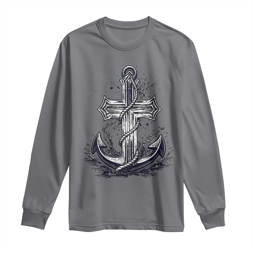 Faith Family Fishing Jesus Cross Anchor Long Sleeve Shirt Funny Christian Fisherman TS12 Charcoal Print Your Wear