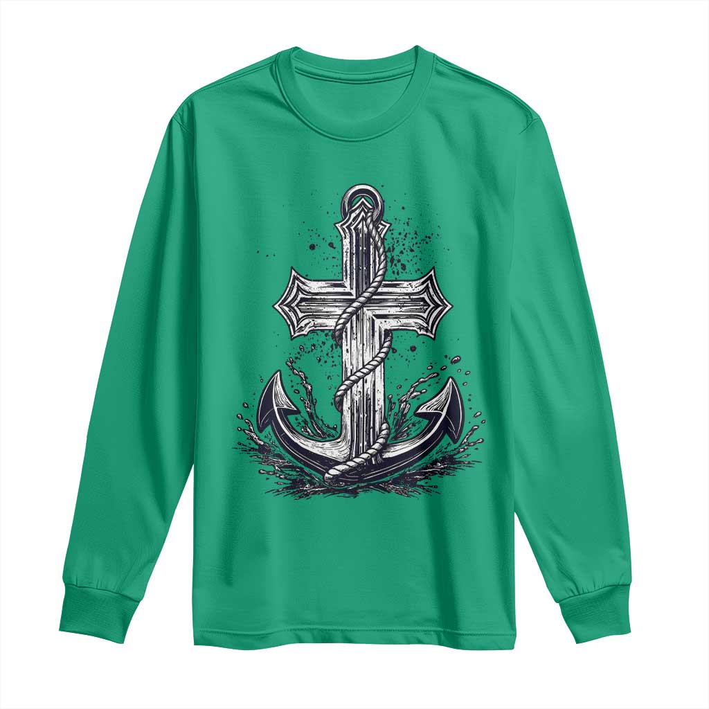 Faith Family Fishing Jesus Cross Anchor Long Sleeve Shirt Funny Christian Fisherman TS12 Irish Green Print Your Wear
