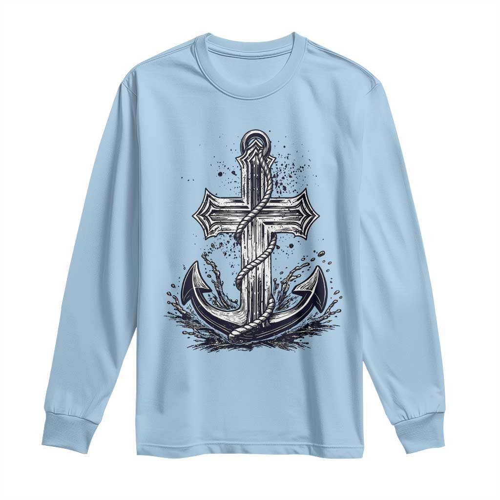 Faith Family Fishing Jesus Cross Anchor Long Sleeve Shirt Funny Christian Fisherman TS12 Light Blue Print Your Wear