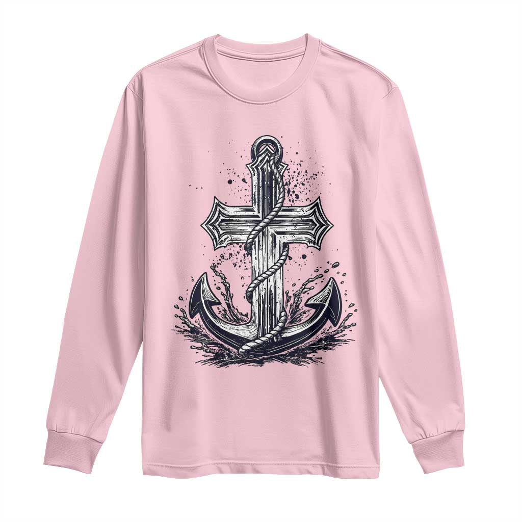 Faith Family Fishing Jesus Cross Anchor Long Sleeve Shirt Funny Christian Fisherman TS12 Light Pink Print Your Wear