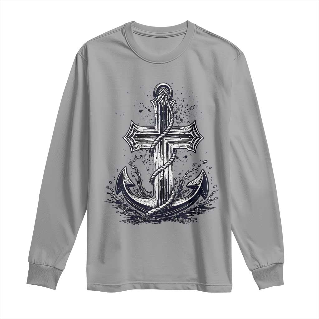 Faith Family Fishing Jesus Cross Anchor Long Sleeve Shirt Funny Christian Fisherman TS12 Sport Gray Print Your Wear