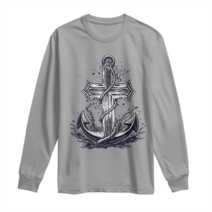 Faith Family Fishing Jesus Cross Anchor Long Sleeve Shirt Funny Christian Fisherman TS12 Sport Gray Print Your Wear