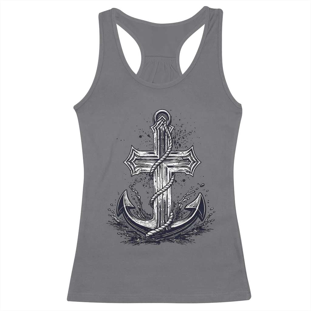 Faith Family Fishing Jesus Cross Anchor Racerback Tank Top Funny Christian Fisherman TS12 Charcoal Print Your Wear