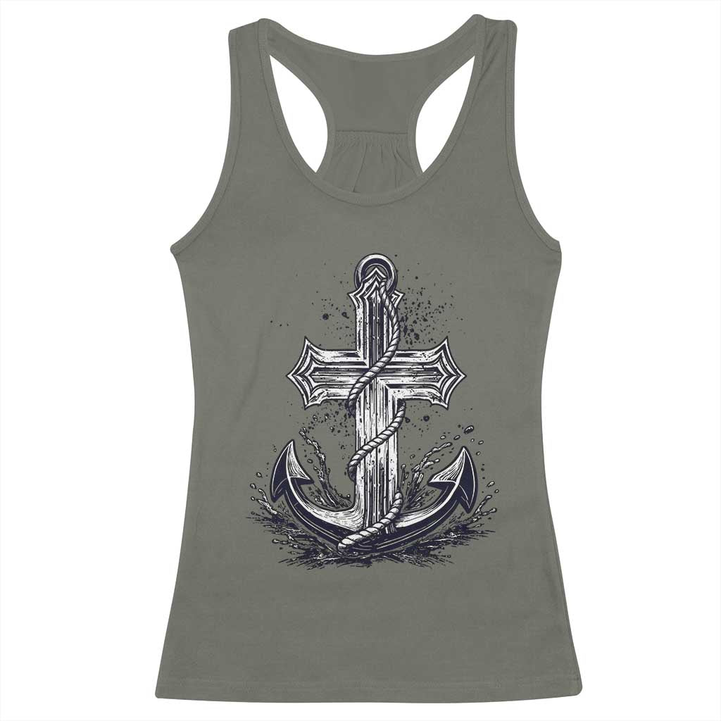 Faith Family Fishing Jesus Cross Anchor Racerback Tank Top Funny Christian Fisherman TS12 Military Green Print Your Wear