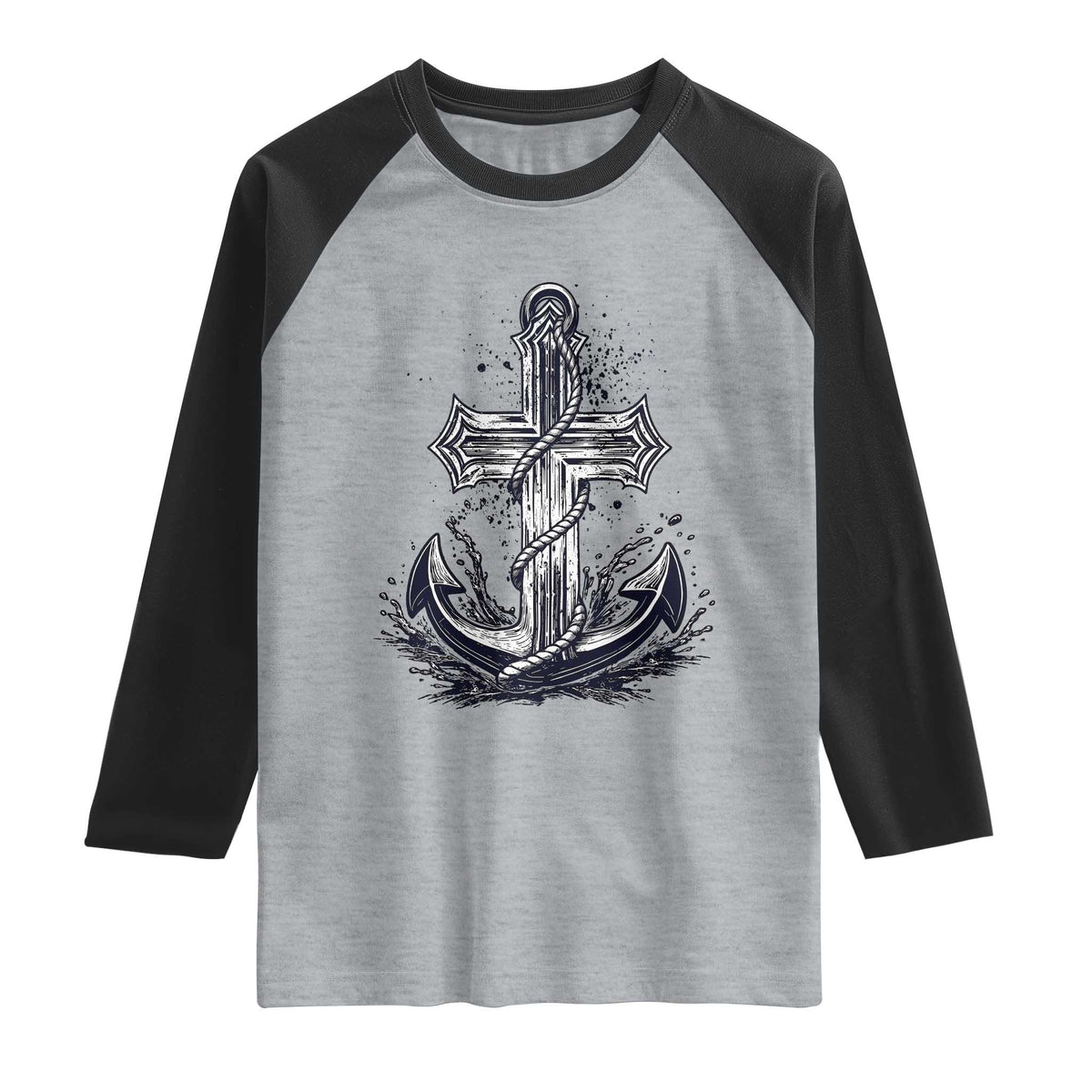 Faith Family Fishing Jesus Cross Anchor Raglan Shirt Funny Christian Fisherman TS12 Heather Gray Black Print Your Wear