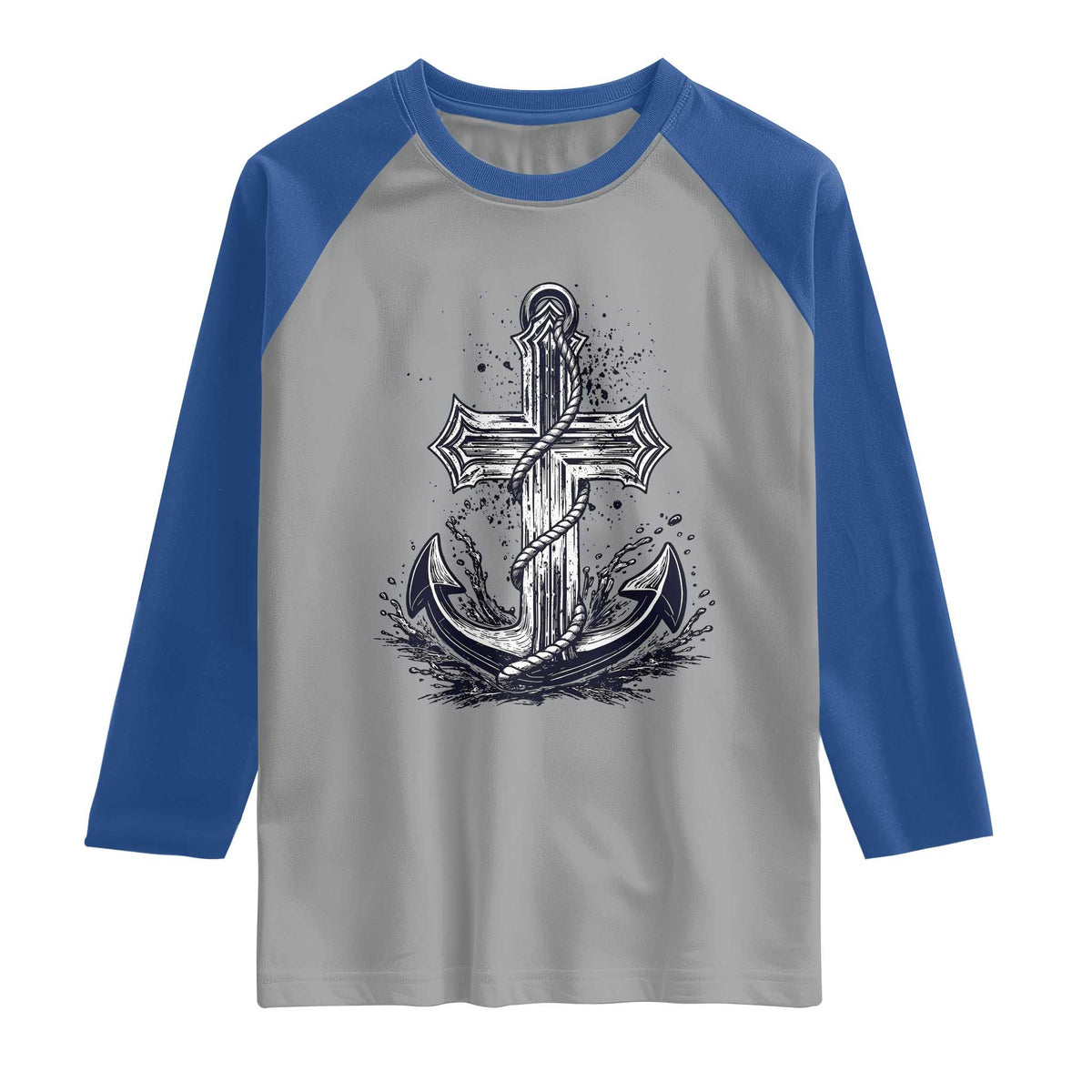 Faith Family Fishing Jesus Cross Anchor Raglan Shirt Funny Christian Fisherman TS12 Sport Gray Royal Print Your Wear