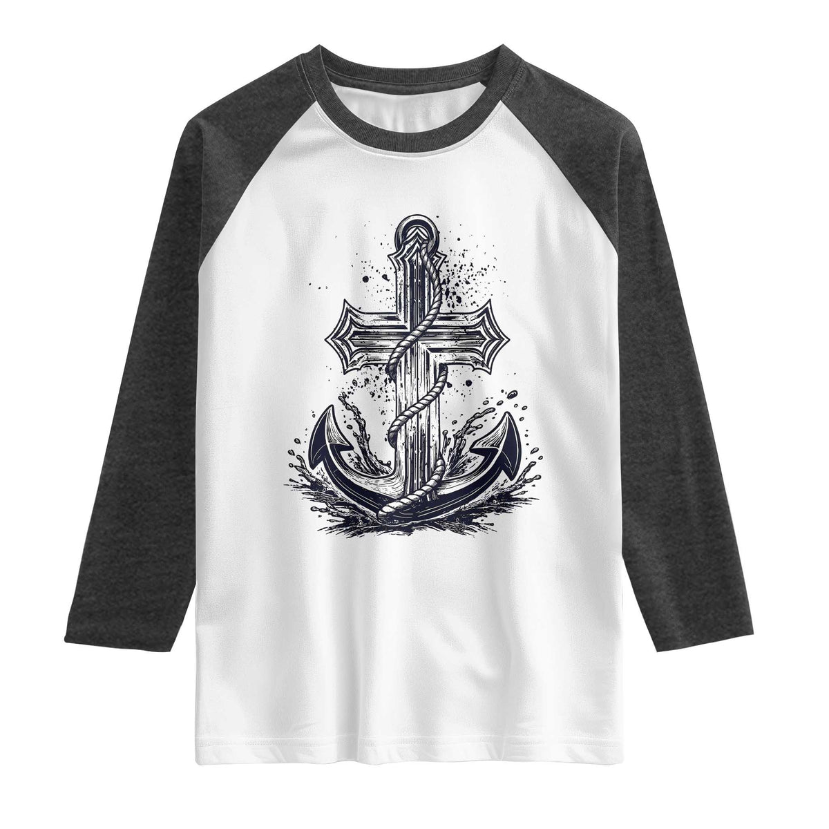 Faith Family Fishing Jesus Cross Anchor Raglan Shirt Funny Christian Fisherman TS12 White Heather Charcoal Print Your Wear