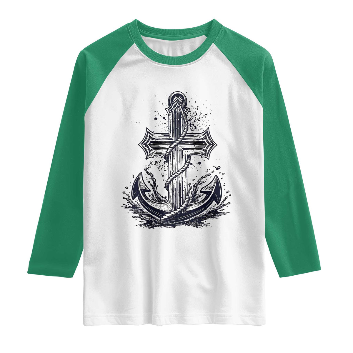 Faith Family Fishing Jesus Cross Anchor Raglan Shirt Funny Christian Fisherman TS12 White Kelly Green Print Your Wear