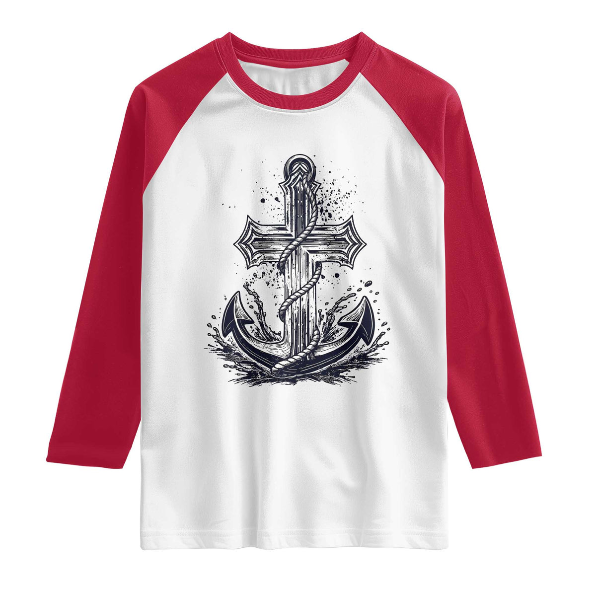 Faith Family Fishing Jesus Cross Anchor Raglan Shirt Funny Christian Fisherman TS12 White Red Print Your Wear